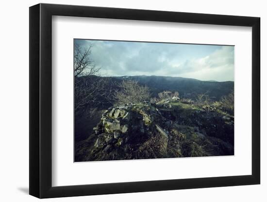 Remains of a bunker at a mountaintop in a wood in winter in Alsace-Axel Killian-Framed Photographic Print