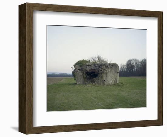 Remains of a bunker on a meadow at the edge of a wood next to a field-Axel Killian-Framed Photographic Print