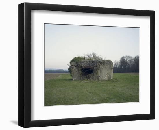 Remains of a bunker on a meadow at the edge of a wood next to a field-Axel Killian-Framed Photographic Print