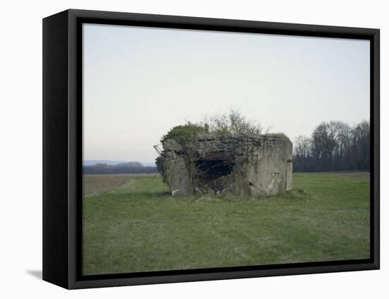 Remains of a bunker on a meadow at the edge of a wood next to a field-Axel Killian-Framed Premier Image Canvas