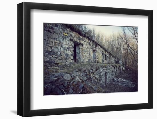 Remains of a bunker with door and windows at a mountain in a wood in winter in Alsace-Axel Killian-Framed Photographic Print