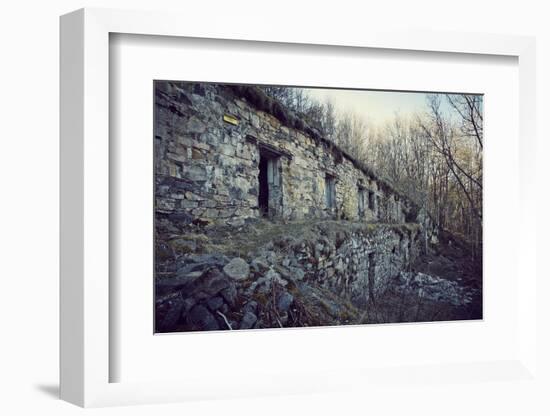 Remains of a bunker with door and windows at a mountain in a wood in winter in Alsace-Axel Killian-Framed Photographic Print