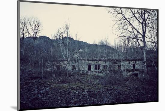 Remains of a bunker with door and windows at a mountain in a wood in winter in Alsace-Axel Killian-Mounted Photographic Print
