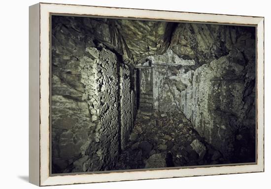 Remains of a room of a bunker on a mountain in a wood in winter in Alsace-Axel Killian-Framed Premier Image Canvas