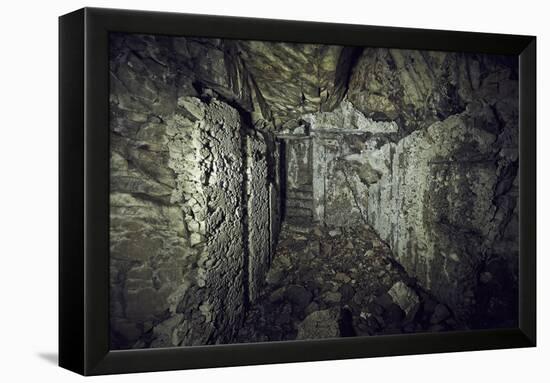 Remains of a room of a bunker on a mountain in a wood in winter in Alsace-Axel Killian-Framed Premier Image Canvas