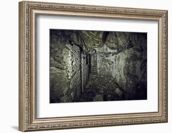 Remains of a room of a bunker on a mountain in a wood in winter in Alsace-Axel Killian-Framed Photographic Print