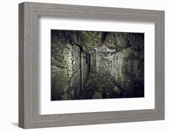 Remains of a room of a bunker on a mountain in a wood in winter in Alsace-Axel Killian-Framed Photographic Print