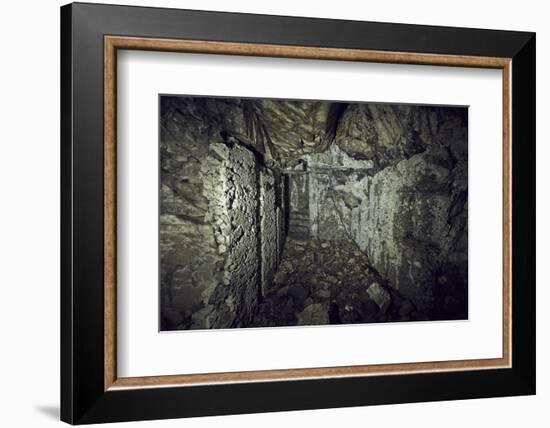 Remains of a room of a bunker on a mountain in a wood in winter in Alsace-Axel Killian-Framed Photographic Print