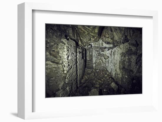 Remains of a room of a bunker on a mountain in a wood in winter in Alsace-Axel Killian-Framed Photographic Print