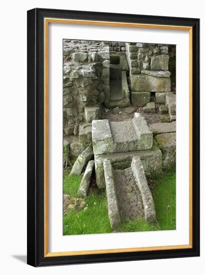 Remains of Latrine, Roman Bathhouse in Fort at Chesters Along Hadrian's Wall, Northumbria, England-null-Framed Photographic Print