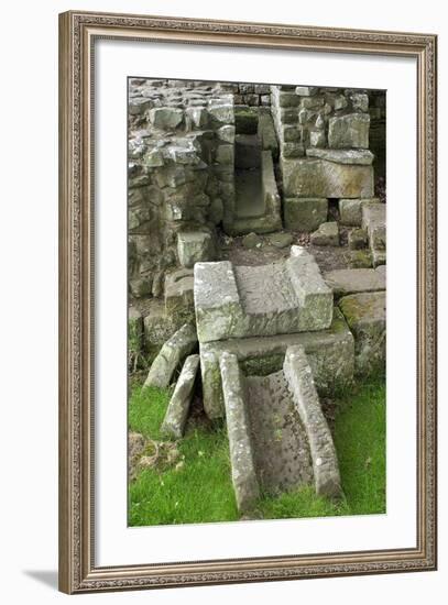 Remains of Latrine, Roman Bathhouse in Fort at Chesters Along Hadrian's Wall, Northumbria, England-null-Framed Photographic Print