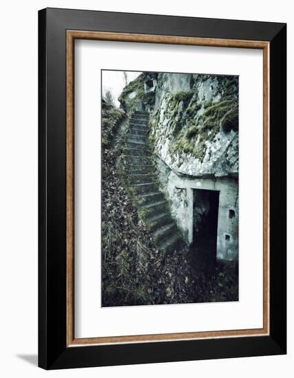 Remains of stairs and a bunker on a mountain in a wood in winter in Alsace-Axel Killian-Framed Photographic Print