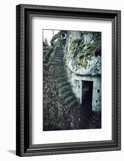 Remains of stairs and a bunker on a mountain in a wood in winter in Alsace-Axel Killian-Framed Photographic Print