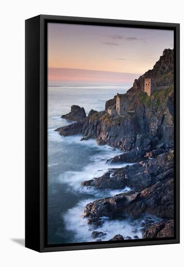 Remains of The Crowns tin mine engine houses on the Cornish Atlantic coast near Botallack, St Just,-Adam Burton-Framed Premier Image Canvas