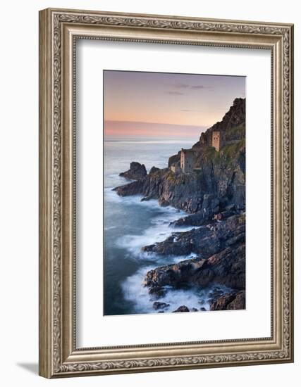 Remains of The Crowns tin mine engine houses on the Cornish Atlantic coast near Botallack, St Just,-Adam Burton-Framed Photographic Print