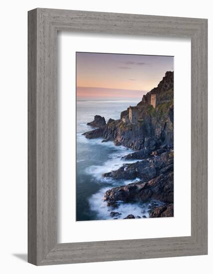 Remains of The Crowns tin mine engine houses on the Cornish Atlantic coast near Botallack, St Just,-Adam Burton-Framed Photographic Print