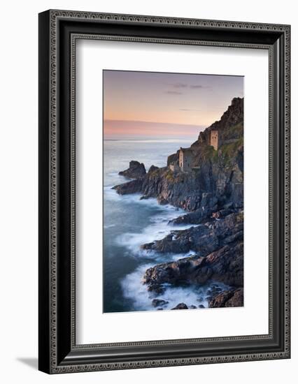 Remains of The Crowns tin mine engine houses on the Cornish Atlantic coast near Botallack, St Just,-Adam Burton-Framed Photographic Print