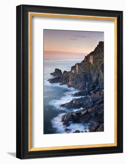 Remains of The Crowns tin mine engine houses on the Cornish Atlantic coast near Botallack, St Just,-Adam Burton-Framed Photographic Print