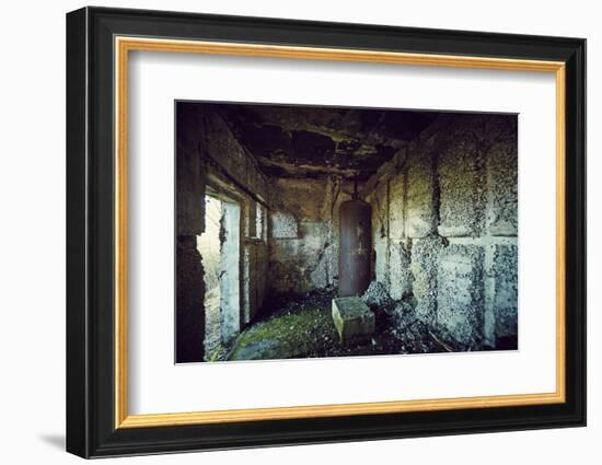 Remains of the interior of a bunker on a mountain in a wood in winter in Alsace-Axel Killian-Framed Photographic Print