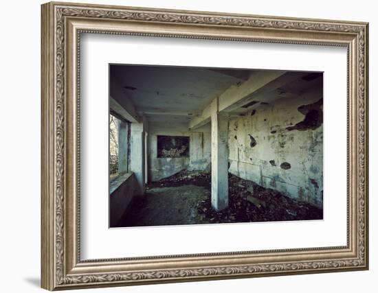 Remains of the interior of a kitchen of a bunker on a mountain in a wood in winter in Alsace-Axel Killian-Framed Photographic Print