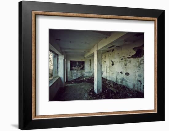 Remains of the interior of a kitchen of a bunker on a mountain in a wood in winter in Alsace-Axel Killian-Framed Photographic Print