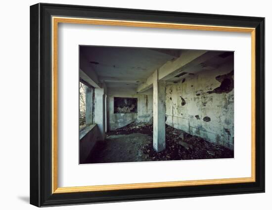 Remains of the interior of a kitchen of a bunker on a mountain in a wood in winter in Alsace-Axel Killian-Framed Photographic Print