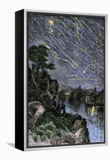 Remarkable Meteor Shower over the Mississippi River, 1833-null-Framed Premier Image Canvas