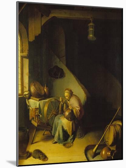 Rembrandt's Mother at the Spinning Wheel-Gerrit Dou-Mounted Giclee Print