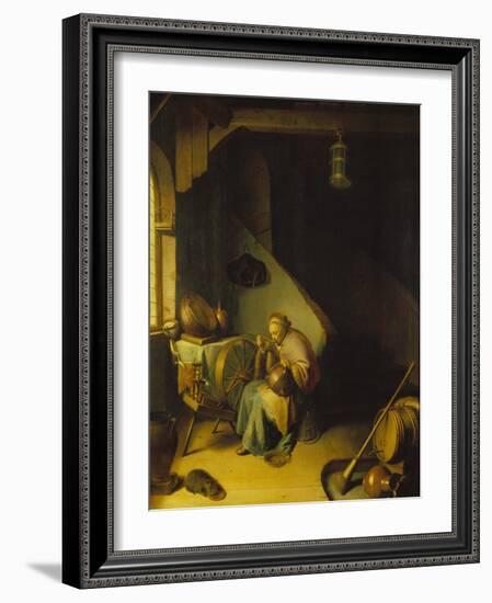 Rembrandt's Mother at the Spinning Wheel-Gerrit Dou-Framed Giclee Print