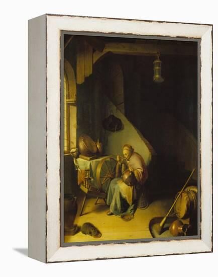 Rembrandt's Mother at the Spinning Wheel-Gerrit Dou-Framed Premier Image Canvas