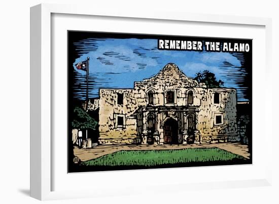 Remember the Alamo - Scratchboard-Lantern Press-Framed Art Print