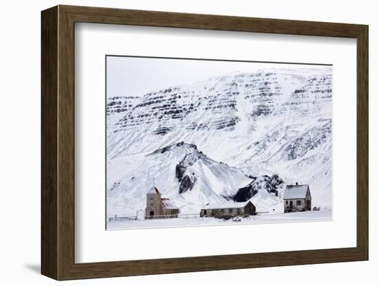 Remote Church and Farm Buildings in Snow-Covered Winter Landscape, Snaefellsness Peninsula, Iceland-Lee Frost-Framed Photographic Print