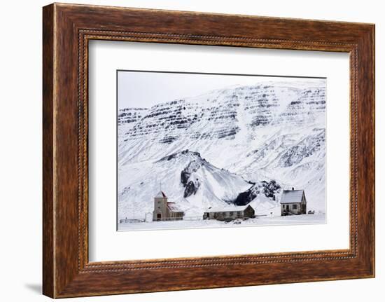 Remote Church and Farm Buildings in Snow-Covered Winter Landscape, Snaefellsness Peninsula, Iceland-Lee Frost-Framed Photographic Print