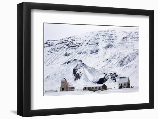 Remote Church and Farm Buildings in Snow-Covered Winter Landscape, Snaefellsness Peninsula, Iceland-Lee Frost-Framed Photographic Print