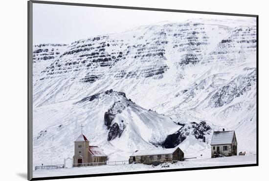 Remote Church and Farm Buildings in Snow-Covered Winter Landscape, Snaefellsness Peninsula, Iceland-Lee Frost-Mounted Photographic Print