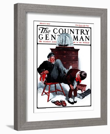 "Removing Sailor's Boots," Country Gentleman Cover, March 7, 1925-William Meade Prince-Framed Giclee Print