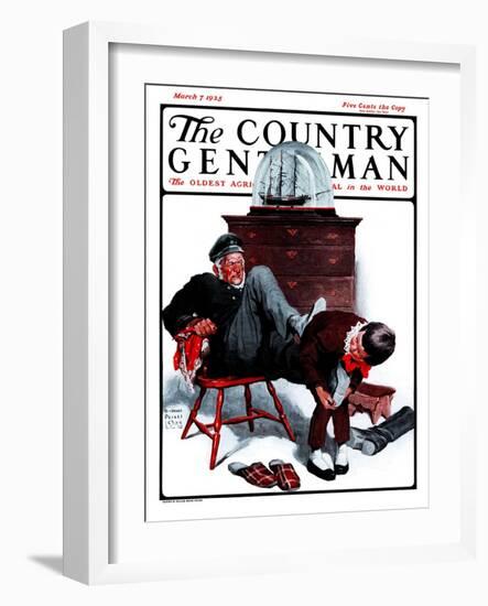 "Removing Sailor's Boots," Country Gentleman Cover, March 7, 1925-William Meade Prince-Framed Giclee Print