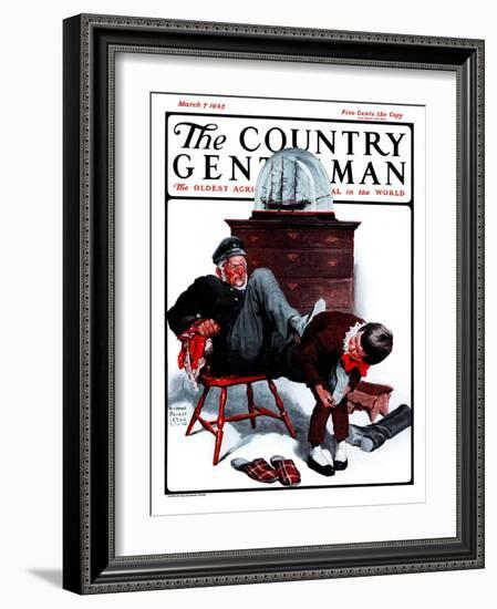 "Removing Sailor's Boots," Country Gentleman Cover, March 7, 1925-William Meade Prince-Framed Giclee Print