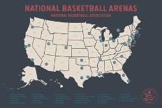 Basketball Stadium Bucket List Map in Grey-Ren Lane-Art Print