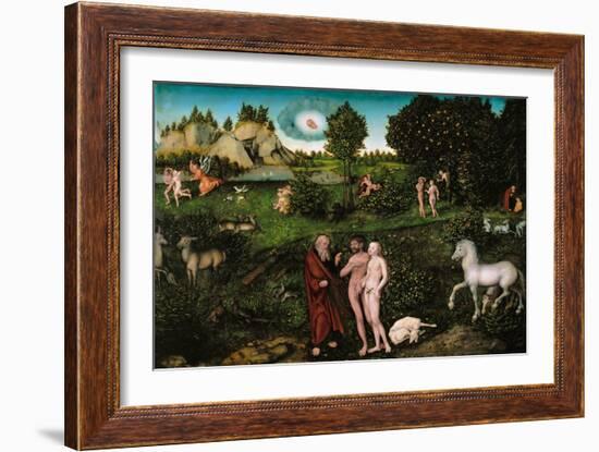 Renaissance : Paradise Par Cranach, Lucas, the Elder (1472-1553), 1530. Oil on Wood, 81X114. Art Hi-Lucas the Elder Cranach-Framed Giclee Print