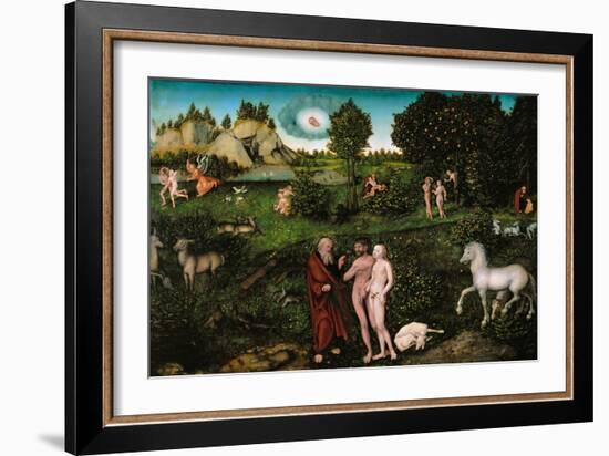 Renaissance : Paradise Par Cranach, Lucas, the Elder (1472-1553), 1530. Oil on Wood, 81X114. Art Hi-Lucas the Elder Cranach-Framed Giclee Print