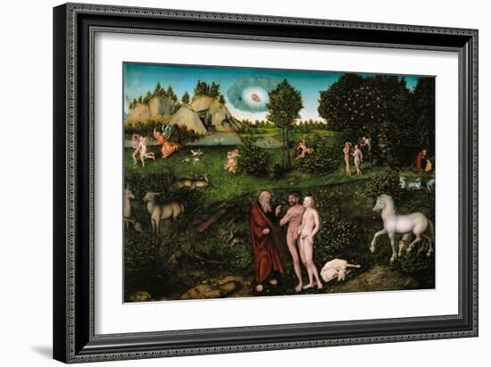 Renaissance : Paradise Par Cranach, Lucas, the Elder (1472-1553), 1530. Oil on Wood, 81X114. Art Hi-Lucas the Elder Cranach-Framed Giclee Print