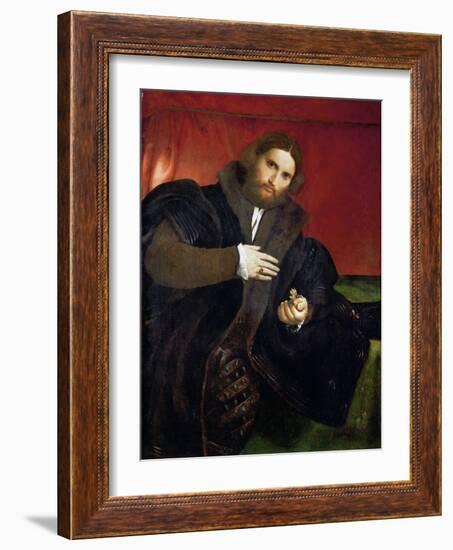 Renaissance : Portrait D'homme Tenant Une Griffe D'or (Leonino Brembate ?)- Portrait of a Man with-Lorenzo Lotto-Framed Giclee Print