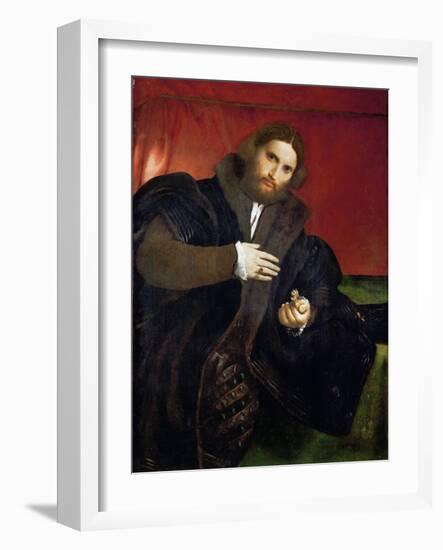 Renaissance : Portrait D'homme Tenant Une Griffe D'or (Leonino Brembate ?)- Portrait of a Man with-Lorenzo Lotto-Framed Giclee Print