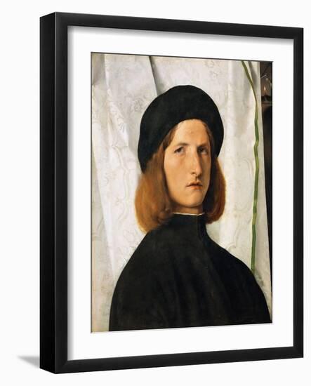 Renaissance : Portrait of a Young Man against a White Curtain Par Lotto, Lorenzo (1480-1556), C.150-Lorenzo Lotto-Framed Giclee Print