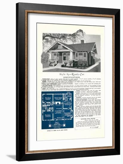 Rendering and Floor Plan of Craftsman House-null-Framed Art Print