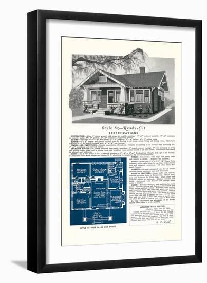 Rendering and Floor Plan of Craftsman House-null-Framed Art Print