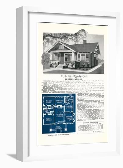 Rendering and Floor Plan of Craftsman House-null-Framed Art Print