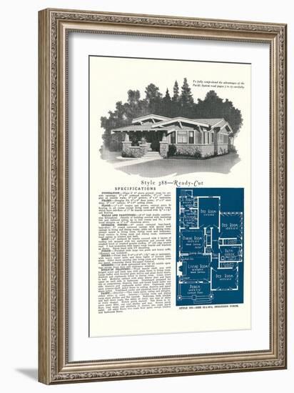 Rendering and Floor Plan of Craftsman House-null-Framed Art Print