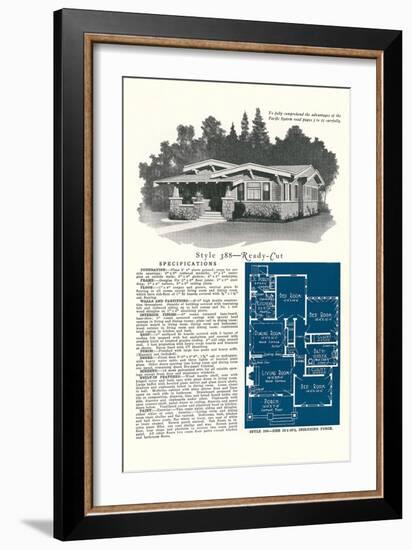 Rendering and Floor Plan of Craftsman House-null-Framed Art Print